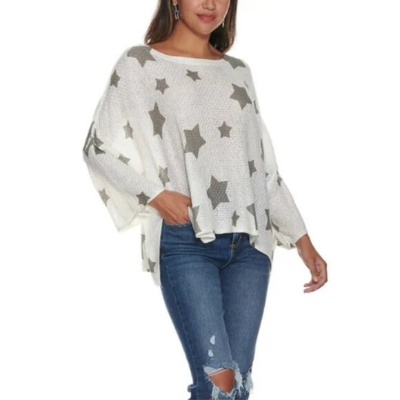 POL Oversized Star Dropped Shoulder Long Sleeve Knit Top Swim Cover-up Beachy - Picture 1 of 12
